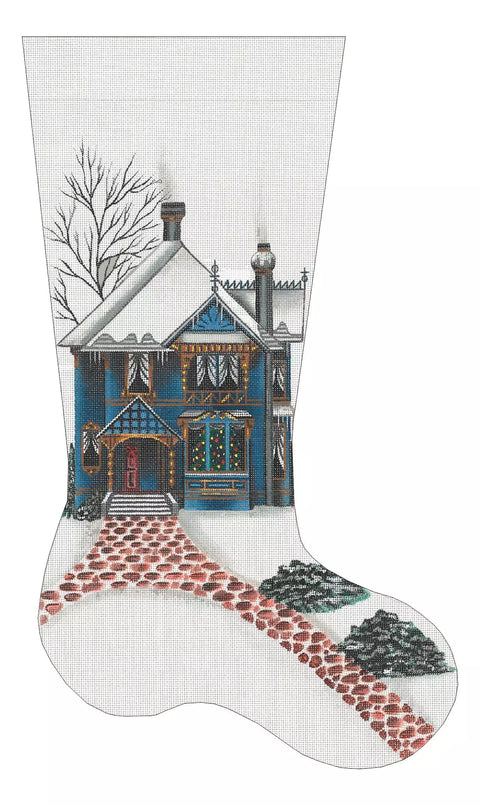 Blue Queen Anne House Stocking (Leigh Designs)