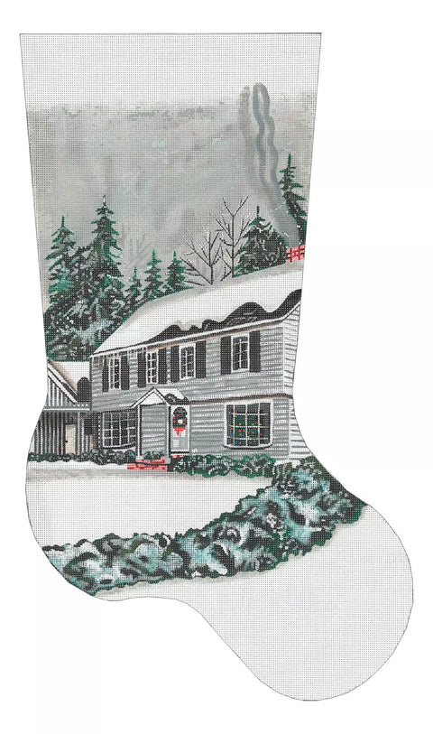 White Colonial House Stocking