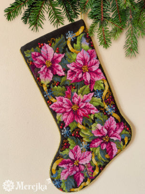 Pink Poinsettia Christmas Stocking (Merejka)
