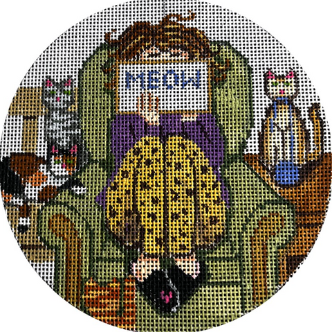 Cat Stitching Girl Ornament (Gayla Elliott)