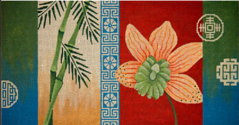 Orange Orchid, Bamboo & Coins (JP Needlepoint Designs)