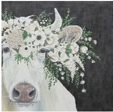 Pearl the Cow Closeup (Hollihocks)