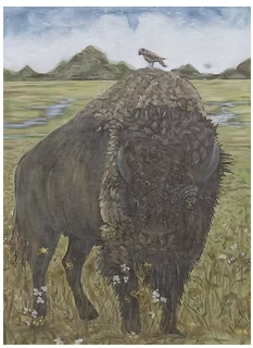 Buffalo on the Prairie (Hollihocks)