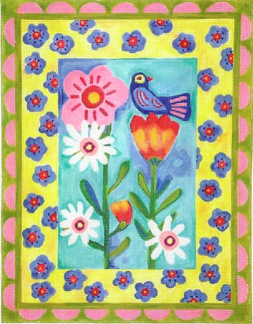 Bird & Flowers w/Double Border (Kate Dickerson)