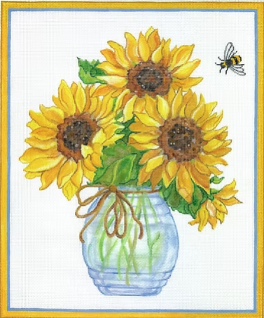 Sunflowers in Glass Vase w/Bee (Kate Dickerson)