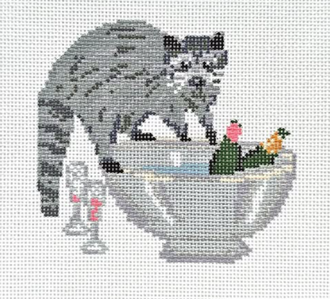 Raccoon in the Champagne Bowl (Stitchtent)