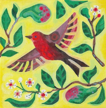 Robin w/Pears on Lemon Yellow (Kate Dickerson)