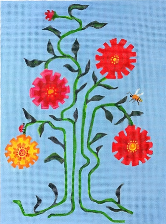 Vibrant Zinnias w/Ladybug & Bee (Kate Dickerson)