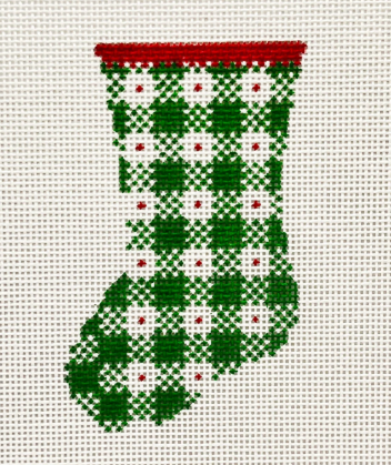 Micro Green Gingham Stocking (Blueberry Point Canvas)