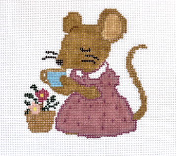 Mouse w/Tea (Three Petals Needlepoint)