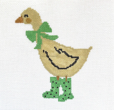Duck in Green Rainboots/Green Bow (Three Petals Needlepoint)