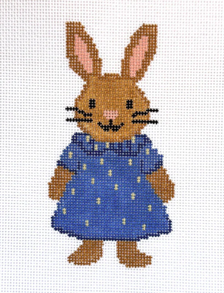 Bunny in Blue Dress (Three Petals Needlepoint)