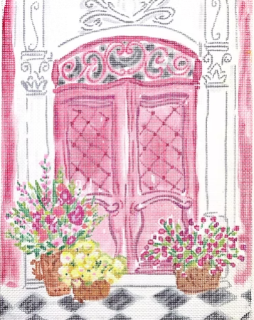 Parisian Pink Door w/Flowerpots (Kate Dickerson)