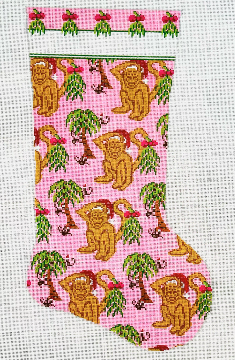 Pink Holiday Monkey Stocking (KCN Designers)