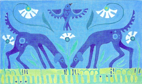Blue Dog & Bird w/White Flowers (Kate Dickerson)
