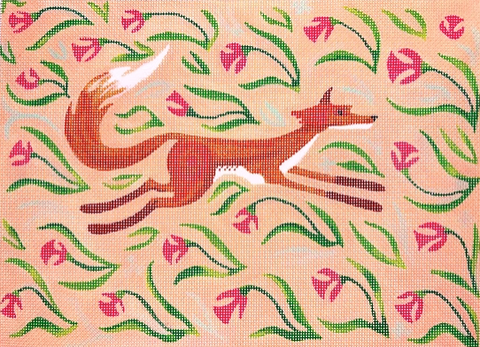 Running Fox w/Coral Flowers on Peach (Kate Dickerson)