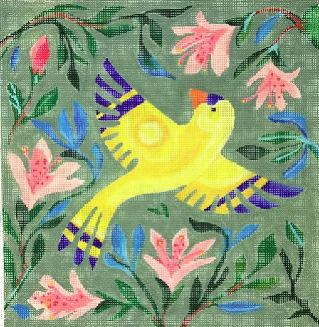 Goldfinch w/Peach Azaleas on Sage (Kate Dickerson)