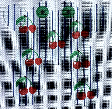 Frog - cherries on light blue stripes (Chris Lewis)