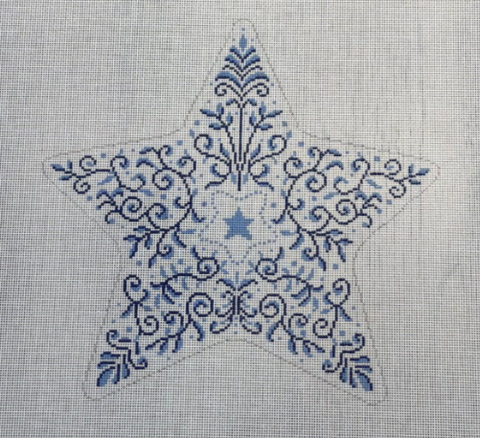 Blue Filagree Star Tree Topper (Susan Roberts Needlepoint)