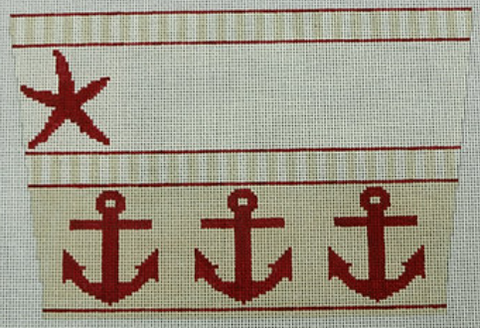 Stocking Cuff - Starfish and Anchors Red & Khaki (Kristine Kingston)
