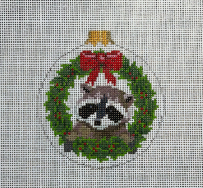 Raccoon in Wreath (Susan Roberts Needlepoint)