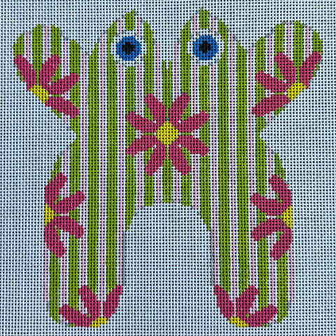 Frog - Pink Daisy on Green/Pink Stripes (Chris Lewis)