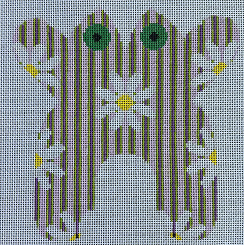 Frog - White Daisy on Lavender/Green/Purple Stripes (Chris Lewis)