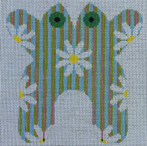 Frog - White Daisy on Blue/Green/Pink Stripes (Chris Lewis)