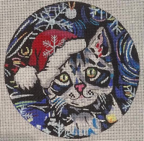 Santa Kitten Ornament (Mindys Needlepoint)