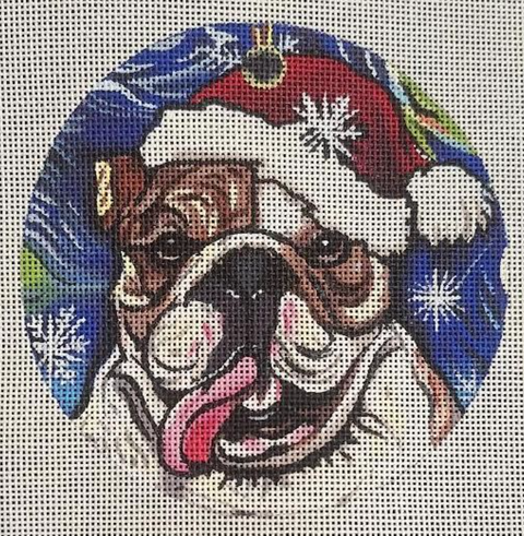 Santa Bulldog Ornament (Mindys Needlepoint)