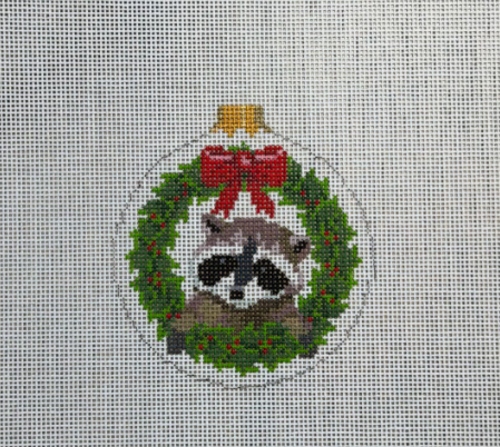 Raccoon in Wreath (Susan Roberts Needlepoint)
