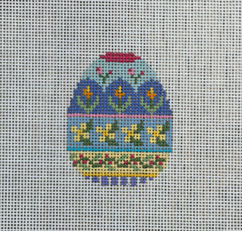 Yellow Flower Stripe, Small Egg (Susan Roberts Needlepoint)