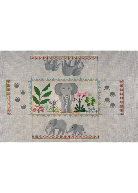 Elephant in the Flowers Brick Cover (Oasis Needlepoint)