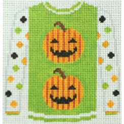 2 Pumpkins on Acid Green Sweater (Kristine Kingston)