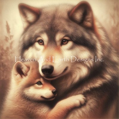 Huggable Wolf with Baby Cub (Malcolm Watson)
