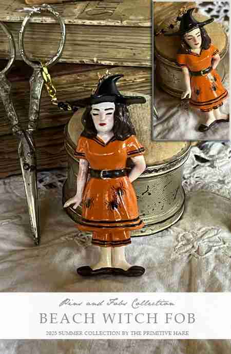 Beach Witch Halloween Fob (Primitive Hare)