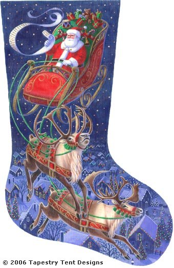 Santa Flying Through The Stars Stocking - 18ct