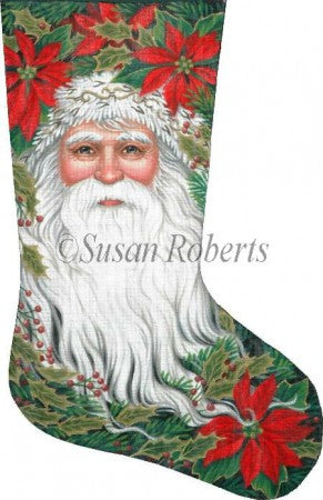 Santa & Poinsettias Stocking - 18 mesh