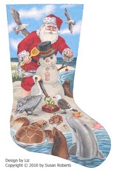 Seashore Santa Stocking - 18ct