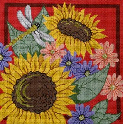 Sunflowers and Dragonfly