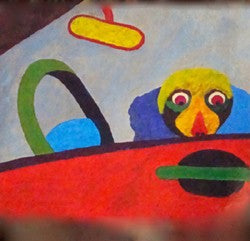 Dog, Driving, On Blue - 8x8