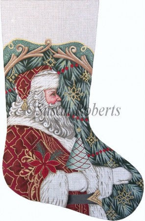 Santa With Tree and Poinsettia Stocking