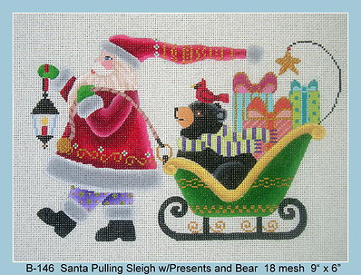 Santa Pulling Sleigh with Presents and Bear
