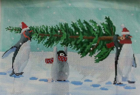 Penguins Bringing Home the Tree Pillow