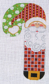 Checkered Santa Candy Cane Ornament