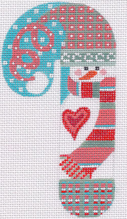 Snowman Heart Candy Cane Ornament