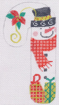Snowman Poinsettia Candy Cane Ornament