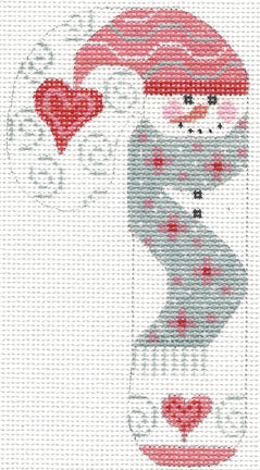 Snowman with Blue Swirls Candy Cane Ornament