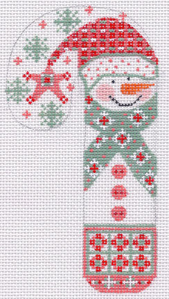 Snowman Blue Snowflakes Candy Cane Ornament