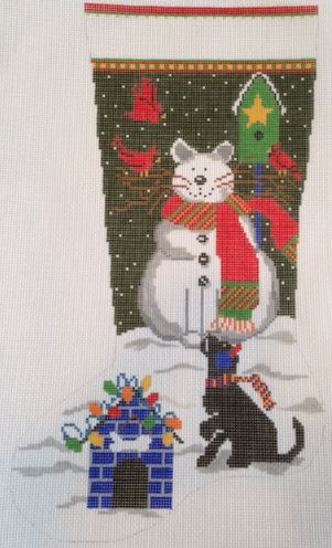 Cat Snowman Stocking - Green
